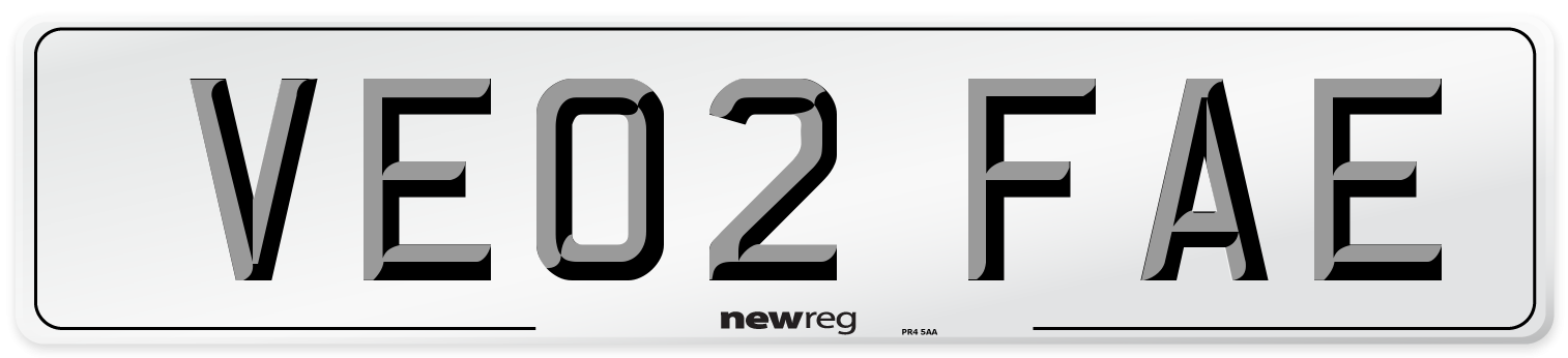 VE02 FAE Number Plate from New Reg